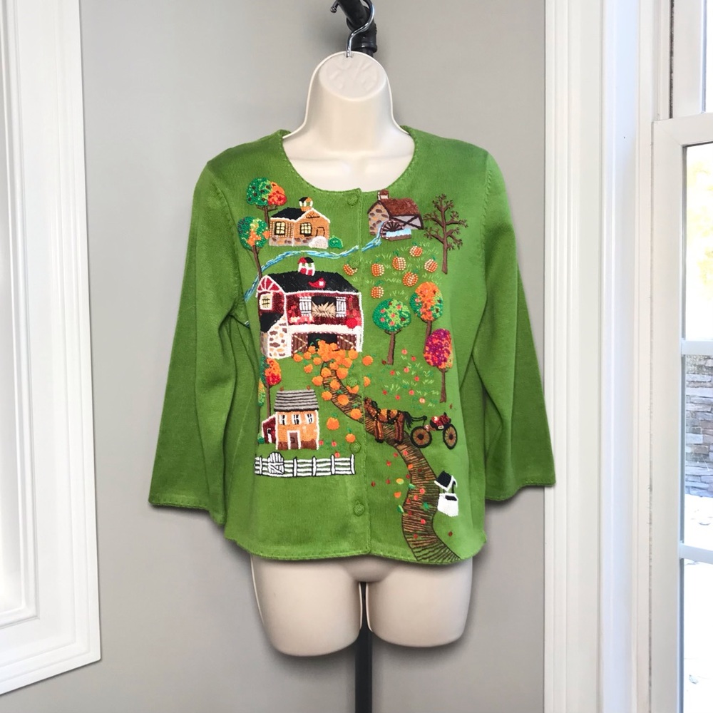 Michael Simon Fall Theme Thanksgiving Cardigan ~ Women’s Medium EUC